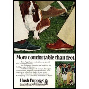 1978 Hush Puppies Men's Shoes Vintage Print Ad Bassett Hound Dog Wall Art Photo